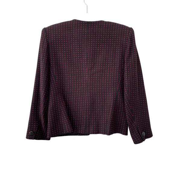 80s Vintage Petite Illustrations Blazer Jacket Size 8P Black Pink Wool Blend - Picture 2 of 6